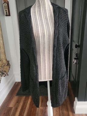 Reborn J Dark Gray Open-Front Cable Knit Cardigan